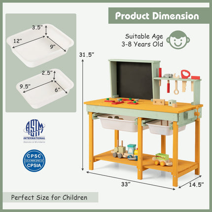 Kinder-Holzwerkbank-Set, Aufbewahrungsbehälter, Tafel, 16 Werkzeuge