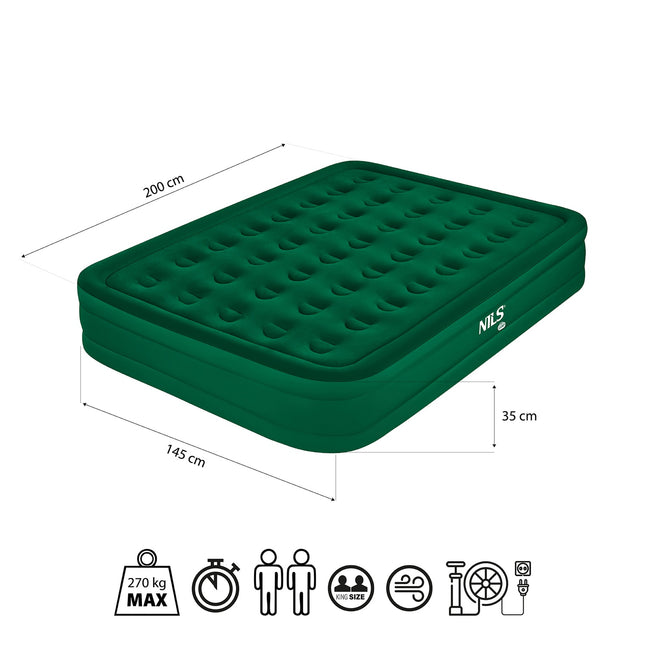 Nafukovací matrace King Size pro dva s elektrickou pumpou, zelená