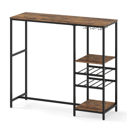 Kitchen Bar Table with Shelves, Wine Racks, Glass Holders