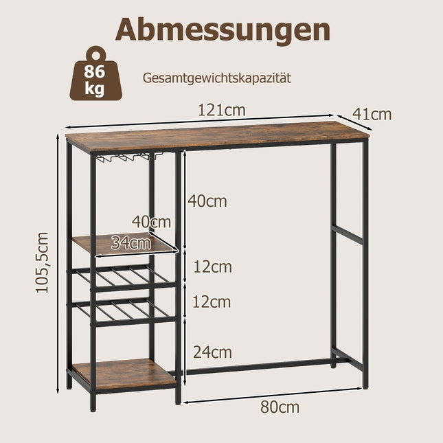Küchenbartisch mit Regalen, Weinregalen, Gläserhaltern