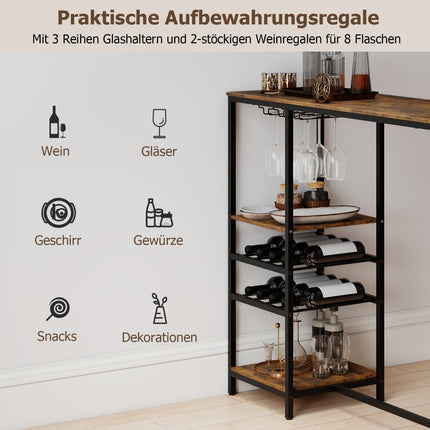 Kitchen Bar Table with Shelves, Wine Racks, Glass Holders