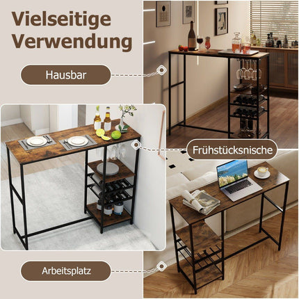 Kitchen Bar Table with Shelves, Wine Racks, Glass Holders