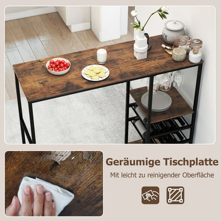 Kitchen Bar Table with Shelves, Wine Racks, Glass Holders