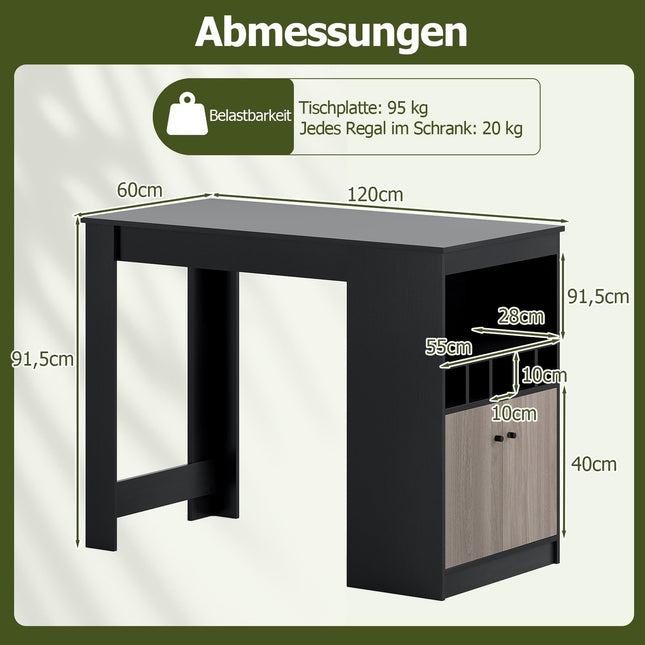 Küchenbartisch mit Weinregalen & Ablagen, Schwarz