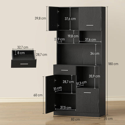 Kuchyňská skříň s tlumeným dovíráním dvířek, 80x35x180 cm, černá