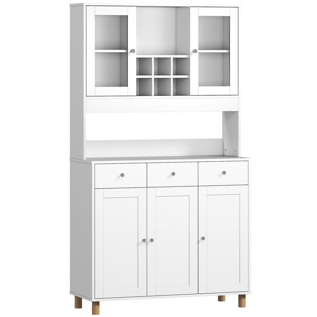 Küchenschrank, 180 cm, Glastüren, verstellbare Einlegeböden, Weiß