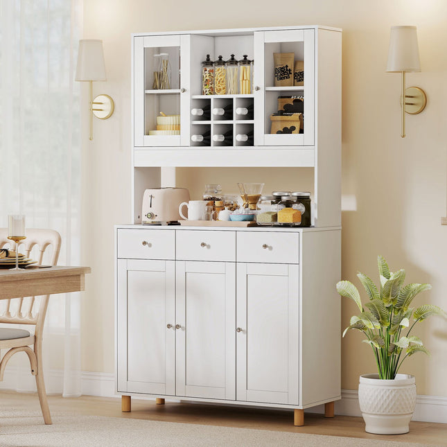 Küchenschrank, 180 cm, Glastüren, verstellbare Einlegeböden, Weiß
