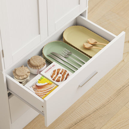 Kitchen Cabinet, Adjustable Shelves, 2 Drawers, White MDF