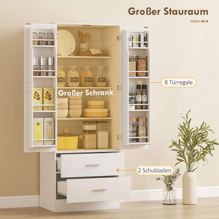 Kitchen Cabinet, Adjustable Shelves, 2 Drawers, White MDF