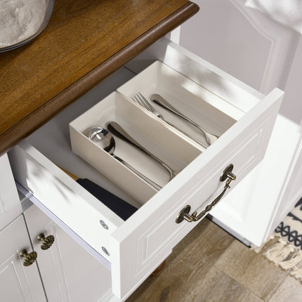 Weißer hoher Küchenschrank – 2 Schubladen, offenes Regal, Soft-Close