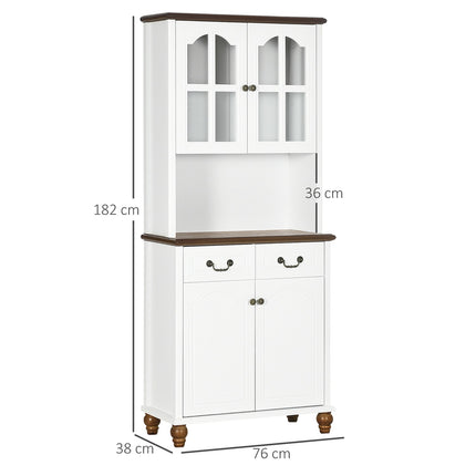 Weißer hoher Küchenschrank – 2 Schubladen, offenes Regal, Soft-Close