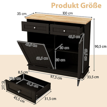 Kitchen Cabinet for 42L Trash Bin with Drawers & Shelf