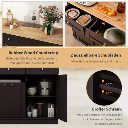 Kitchen Cabinet for 42L Trash Bin with Drawers & Shelf