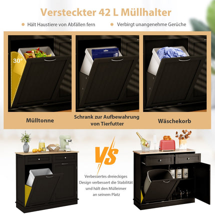 Kitchen Cabinet for 42L Trash Bin with Drawers & Shelf