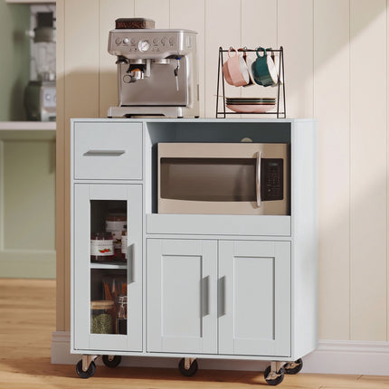 Kitchen Cabinet on Wheels with Pull-Out Tray and Cable Hole, Grey, Drawer