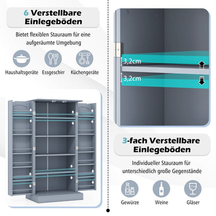 Kitchen Cabinet with 2 Doors & Adjustable Shelves, Gray