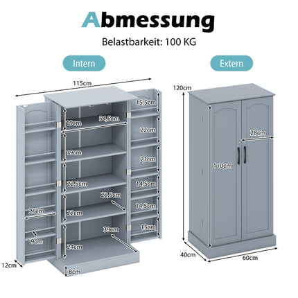 Kitchen Cabinet with 2 Doors & Adjustable Shelves, Gray