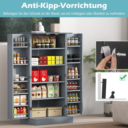 Kitchen Cabinet with 2 Doors & Adjustable Shelves, Gray