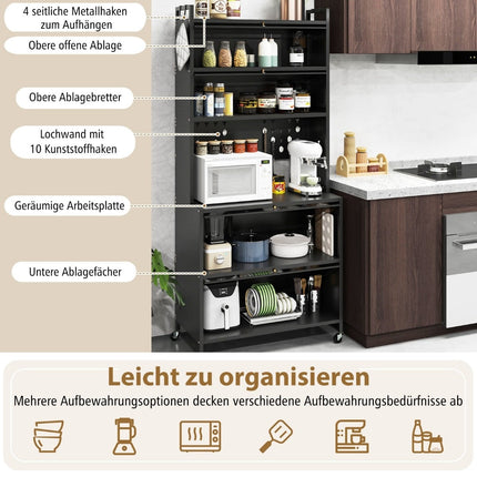 Kitchen Cabinet with 6 Shelves, Black, Freestanding