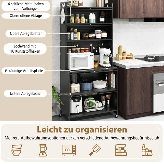 Küchenschrank mit 6 Regalböden, Schwarz, Freistehend
