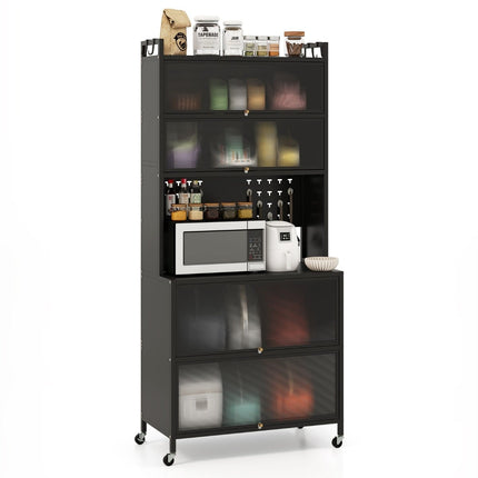 Kitchen Cabinet with 6 Shelves, Black, Freestanding