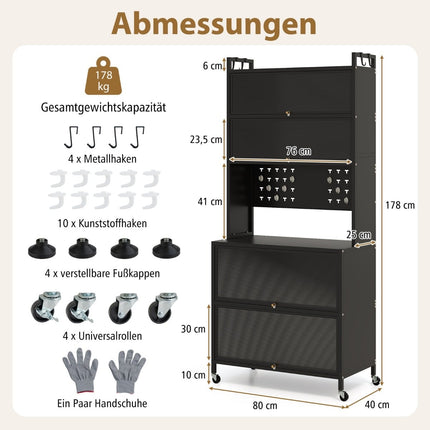 Kitchen Cabinet with 6 Shelves, Black, Freestanding