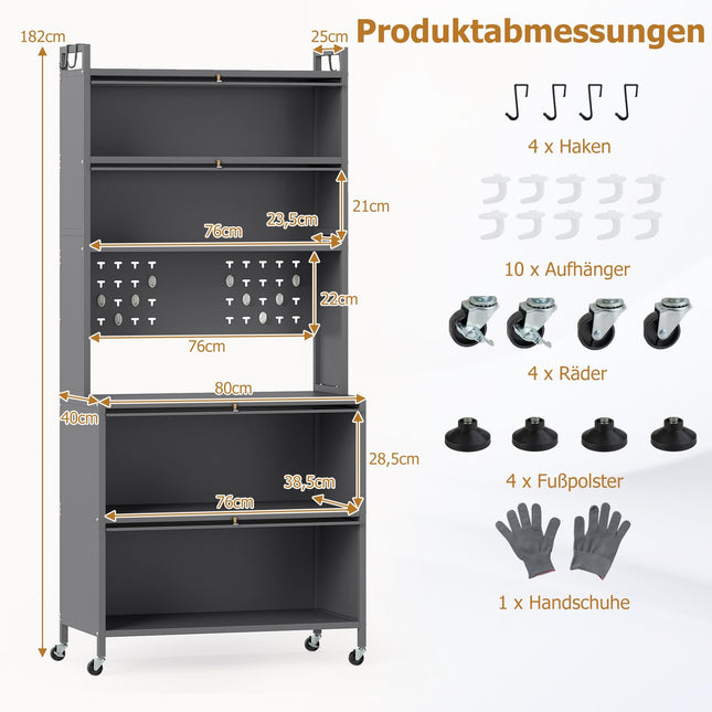 Küchenschrank mit 6 Regalen, Grau, Mikrowellenablage