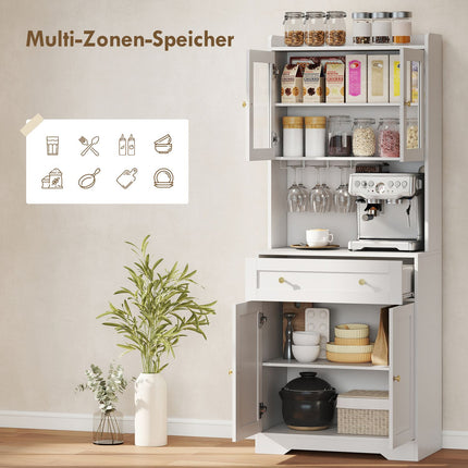Küchenschrank mit Arbeitsplatte, Weinglashalter, 170 cm, MDF, Weiß