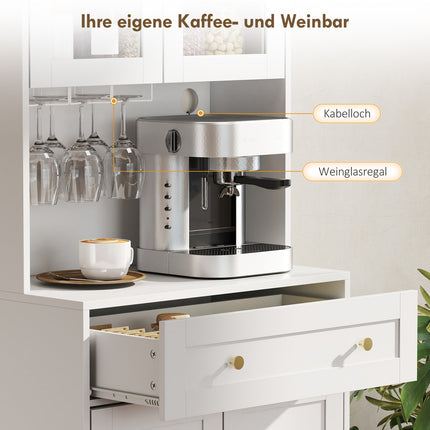 Küchenschrank mit Arbeitsplatte, Weinglashalter, 170 cm, MDF, Weiß