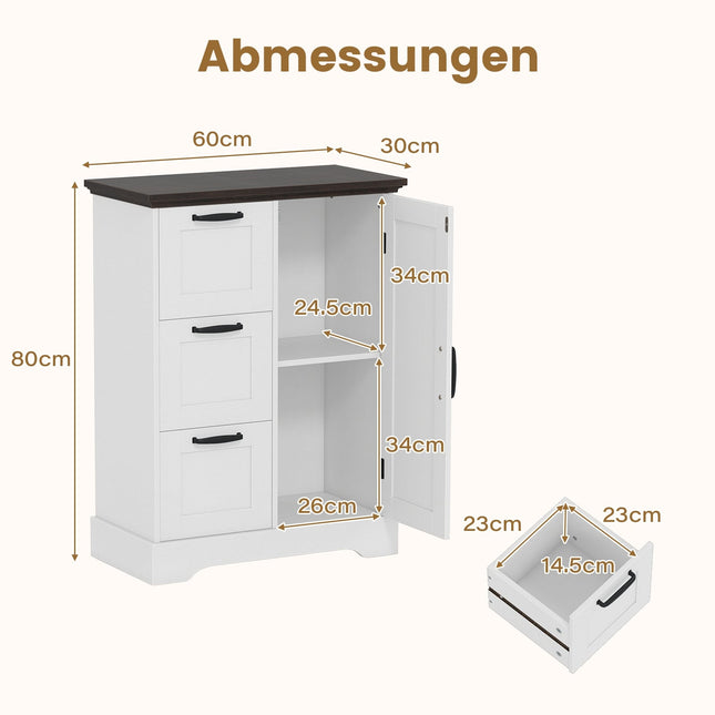 Küchenschrank mit Türen und 3 Schubladen – Weißes MDF