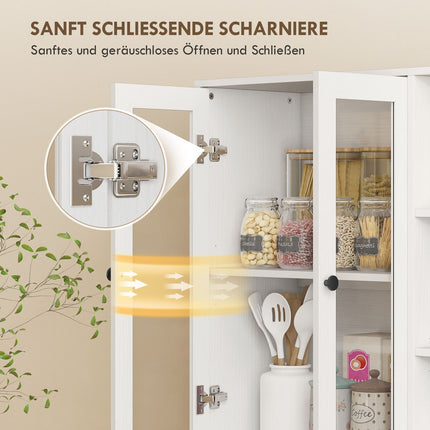 Küchenschrank mit Glastüren, Ablagen, 172 cm, Weißes MDF