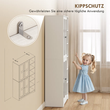 Küchenschrank mit Glastüren, Ablagen, 172 cm, Weißes MDF