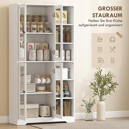Küchenschrank mit Glastüren, Ablagen, 172 cm, Weißes MDF