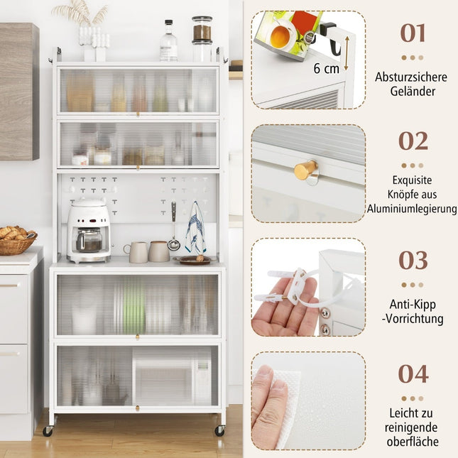 Küchenschrank mit Regalen, Haken und Rollen, Weiß