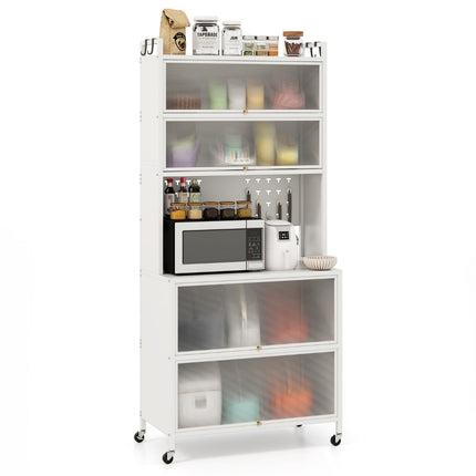 Küchenschrank mit Regalen, Haken und Rollen, Weiß