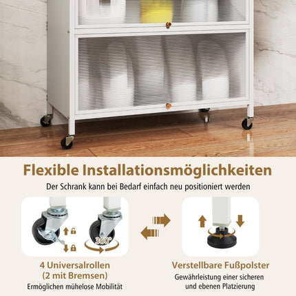 Küchenschrank mit Regalen, Haken und Rollen, Weiß