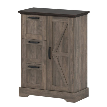 Kitchen Cabinet with Sliding Door & 3 Drawers, Gray MDF