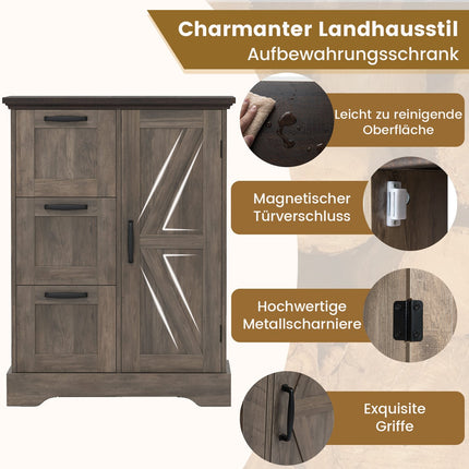 Kitchen Cabinet with Sliding Door & 3 Drawers, Gray MDF