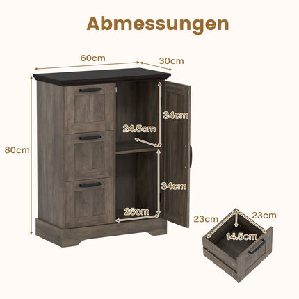 Kitchen Cabinet with Sliding Door & 3 Drawers, Gray MDF