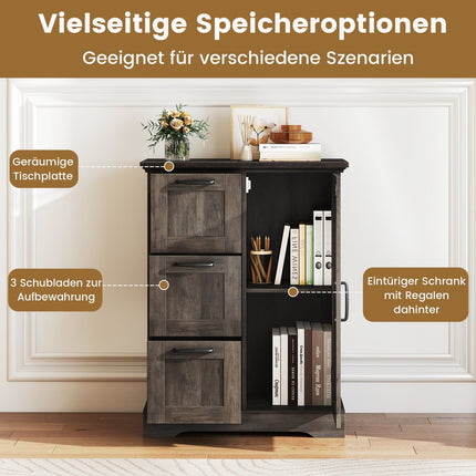 Kitchen Cabinet with Sliding Door & 3 Drawers, Gray MDF