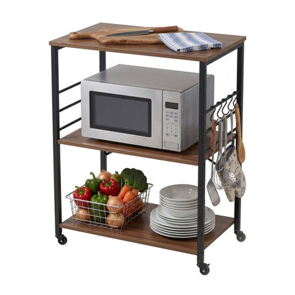 Kitchen Cart, 3-Tier Rolling Trolley With S-Hooks