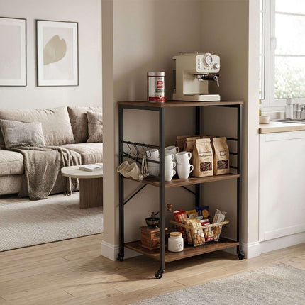 Kitchen Cart, 3-Tier Rolling Trolley With S-Hooks