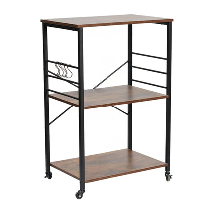 Kitchen Cart, 3-Tier Rolling Trolley With S-Hooks