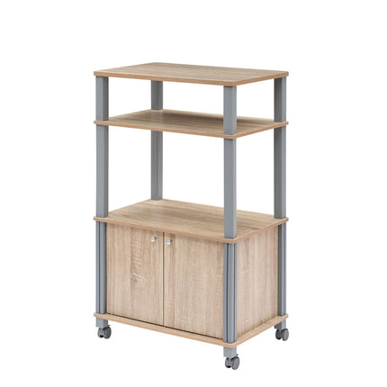 Servierwagen mit Rollen, 3 Ablagen und Schrank, 60x40x98 cm