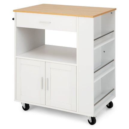 Kitchen Cart with Countertop, Drawer, Spice Racks, White