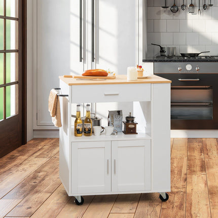 Kitchen Cart with Countertop, Drawer, Spice Racks, White
