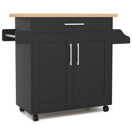 Servierwagen mit Schublade und verstellbarem Regal, Natur/Schwarz
