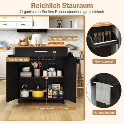 Servierwagen mit Schublade und verstellbarem Regal, Natur/Schwarz