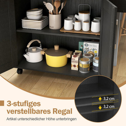 Servierwagen mit Schublade und verstellbarem Regal, Natur/Schwarz