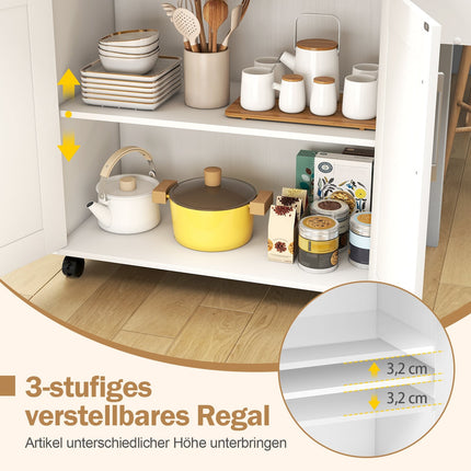 Servierwagen mit Schublade und verstellbarem Regal – Natur/Weiß